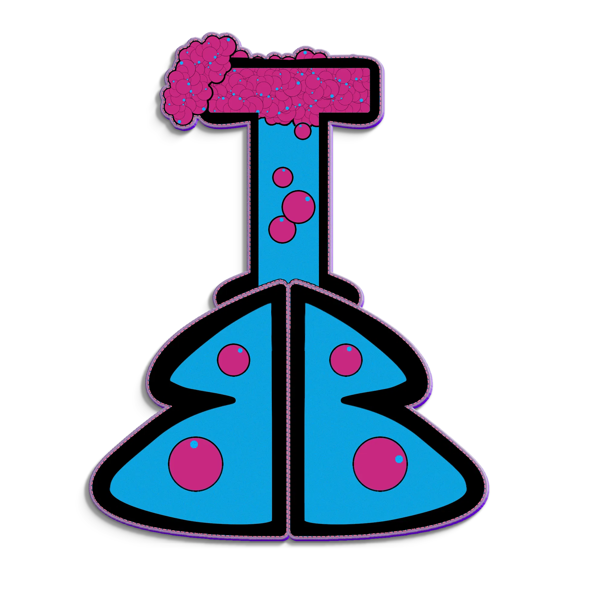 A stylized illustration of a laboratory flask in the shape of the letter 'i', with bubbles and a pink substance at the top, evoking thoughts of Roswell, New Mexico.