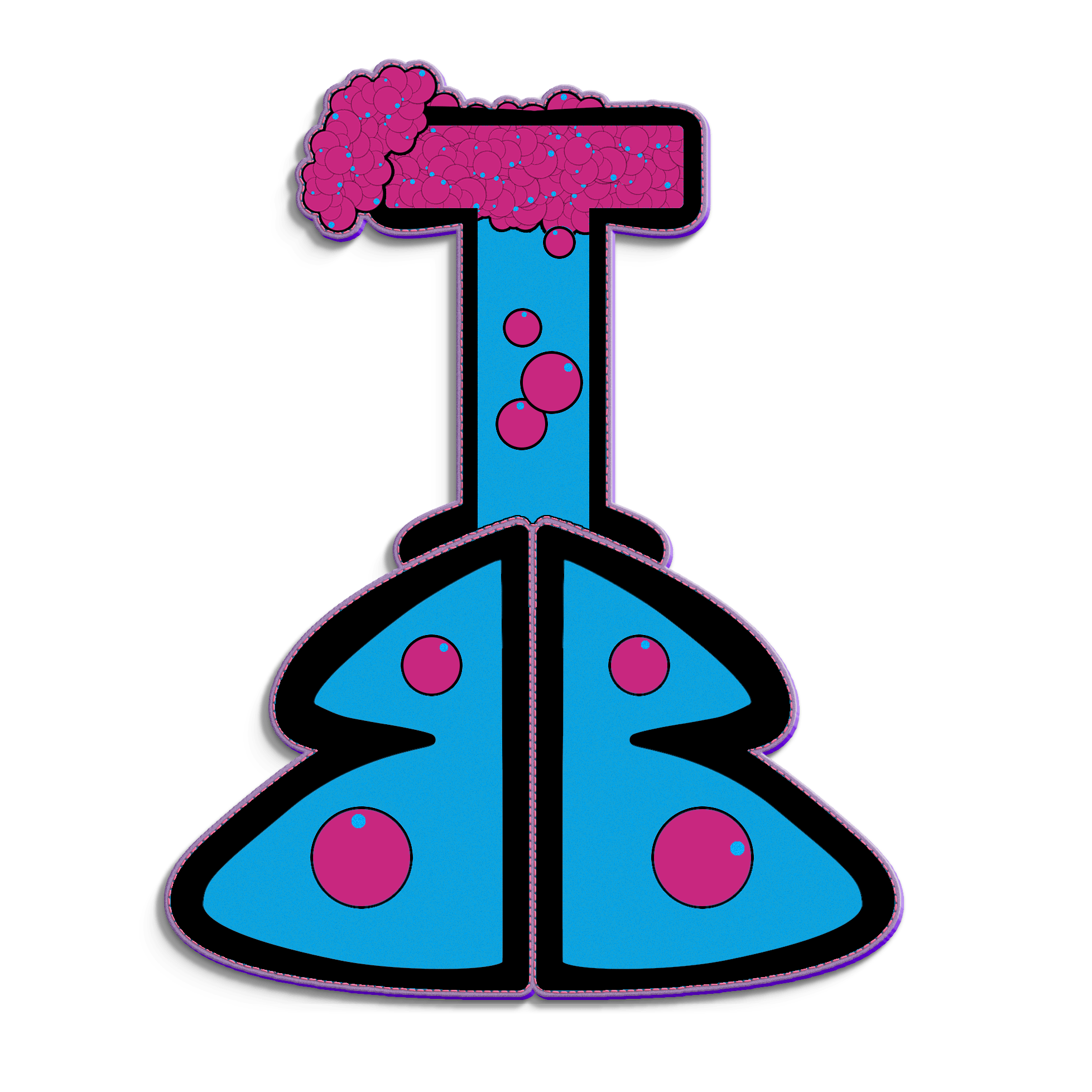 A stylized illustration of a laboratory flask in the shape of the letter 'i', with bubbles and a pink substance at the top, evoking thoughts of Roswell, New Mexico.